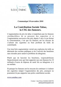 COMMUNIQUE SOS TABAC CSG DES FUMEURS 10 NOV 10